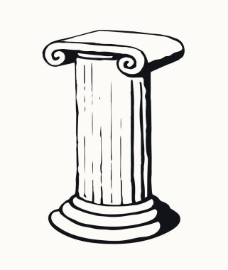 Yaş Doric süslemesi, Roma mermeri seyahat tapınağı dekoru, pilon bloğu oyma, temel podyum ışık duvarı görüntüsü, metin alanı arkaplanı. Siyah mürekkep kalem el çizimi logo konsepti karalama sanatçısı tarzı