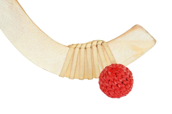 Hockey stick and wicker ball — Stock Photo, Image