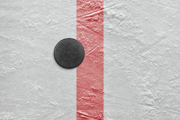 Puck on goal line — Stock Photo, Image