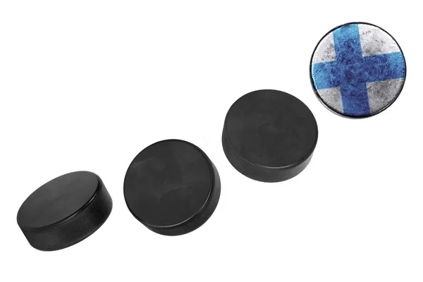 Finnish hockey pucks — Stock Photo, Image