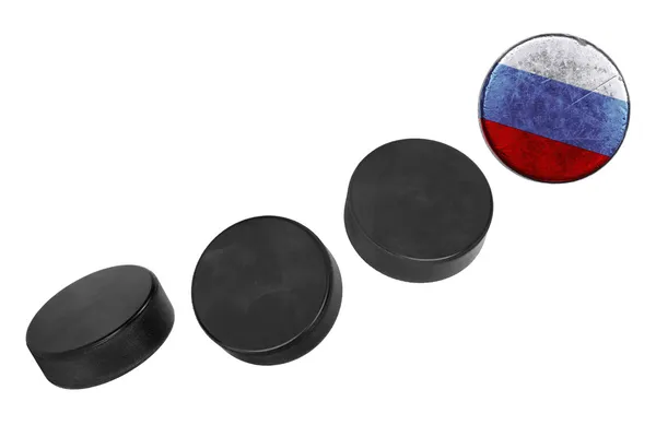 Russian hockey pucks — Stock Photo, Image