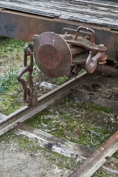 Fragmento Dispositivo Engate Vagão Ferroviário Antigo — Fotografia de Stock