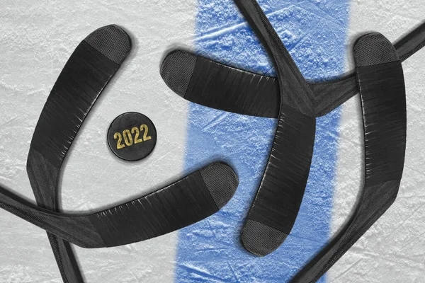 Hockey Accessories Puck Ice Rink Concept Hockey Wallpaper — Stock Photo, Image