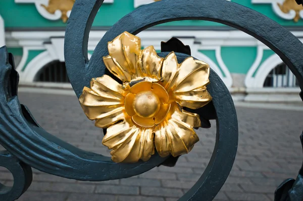 Cerca com ornamento de flor de ouro — Fotografia de Stock