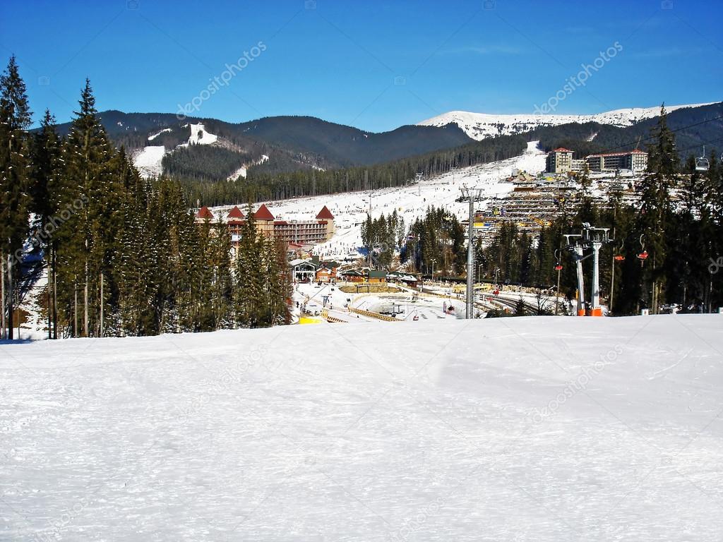 Ski track of Bukovel resort, Carpathian mountains, Ukraine