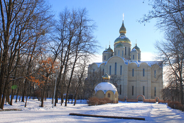 Orthodox church is built in 21 centuries in the park. Cherkassy, Ukraine.