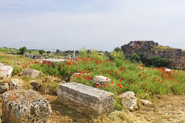 Ερείπια από την αρχαία πόλη της Ιεράπολης χρόνος άνοιξη, Τουρκία — Φωτογραφία Αρχείου