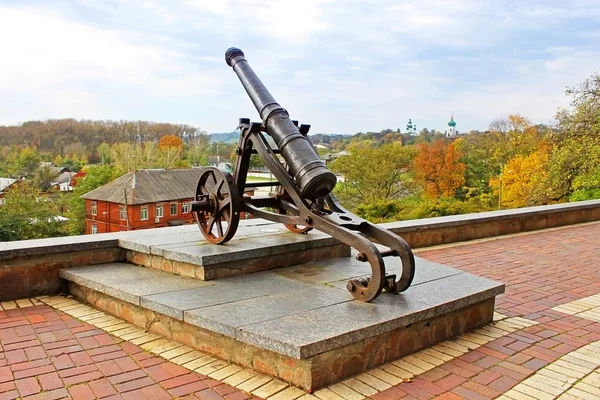 Gammal kanon i chernigov och hösten park som bakgrund — Stockfoto