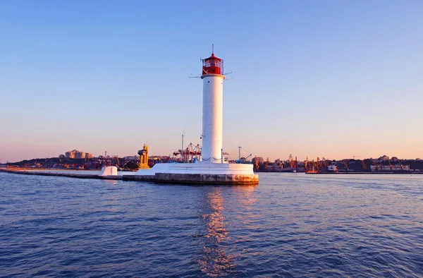 Operating lighthouse in Odessa in the evening. Ukraine. Black se Stock Photo