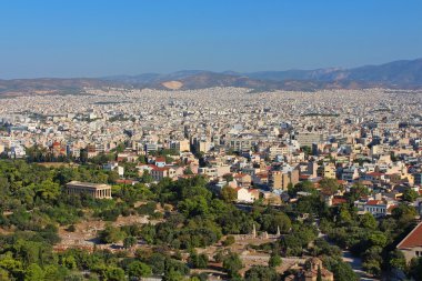 hephaestus Tapınağı antik agora ve Atina şehir manzarası