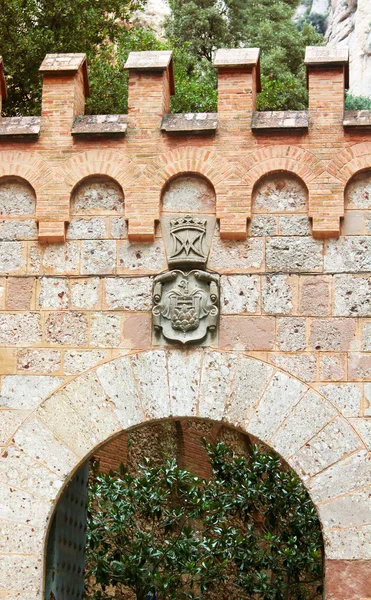 Entrance of Montserrat Monastery. Beautiful Benedictine Abbey, high in mountains. Catalonia. Spain — Stock Photo, Image