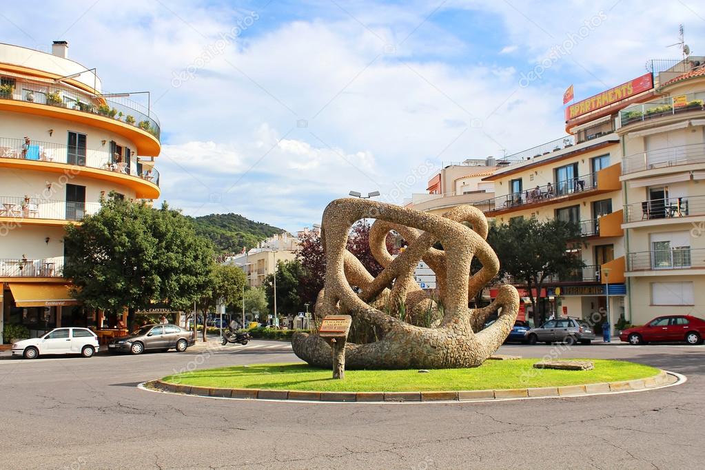 Sculpture at Road Lloret at european village Tossa de Mar, Costa Brava, Spain