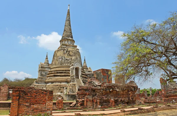 Ruiny świątyni buddyjskiej wat Mahathat w ayutthaya, Tajlandia — Zdjęcie stockowe
