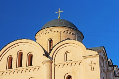 Domes of orthodox church of Pirogoshcha's Virgin in Kyiv, Ukraine