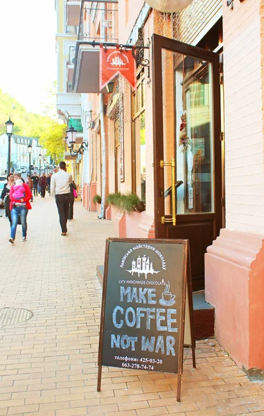 Cafe Lviv handmade chokolate is against war — Zdjęcie stockowe