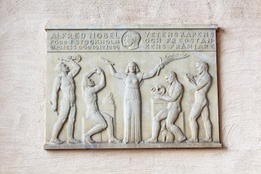 Nobel anıt plaket duvar stockholm city Hall, İsveç