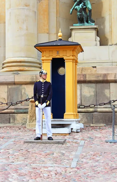 Royal guard skyddar kungliga slottet i stockholm. — Stockfoto