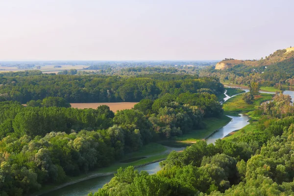 Widok Powietrza Rzekę Morava Pobliżu Zamku Devin Bratysława Słowacja — Zdjęcie stockowe