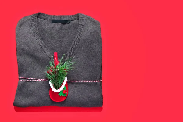 Sweater Gift New Year Festive Mood Christmas Christmas Tree Branch — Stock Photo, Image