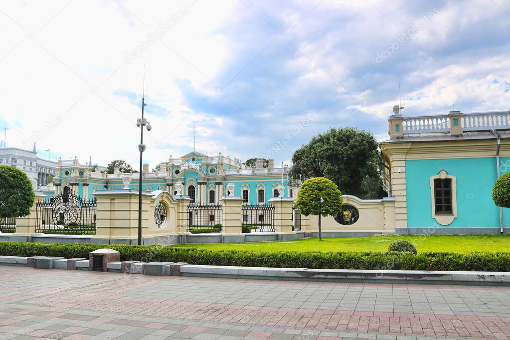 Kyiv, Ukraine - July 13, 2019: Beautiful view of Mariinskyi Palace in Mariinskyi Park