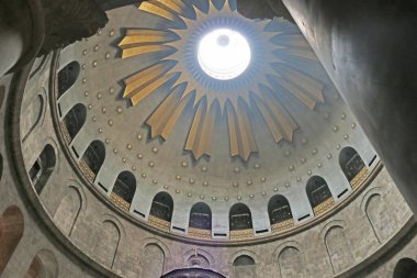Jerusalem, Israel - September 20, 2017: Interior of church of the Holy Sepulchre. According to traditions dating back to the 4th century, it contains the two holiest sites in Christianity: the site where Jesus was crucified, at a place known as Calva