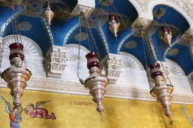 Jerusalem, Israel - September 20, 2017: Interior of church of the Holy Sepulchre. According to traditions dating back to the 4th century, it contains the two holiest sites in Christianity: the site where Jesus was crucified, at a place known as Calva