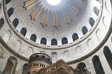 Jerusalem, Israel - September 20, 2017: Interior of church of the Holy Sepulchre. According to traditions dating back to the 4th century, it contains the two holiest sites in Christianity: the site where Jesus was crucified, at a place known as Calva