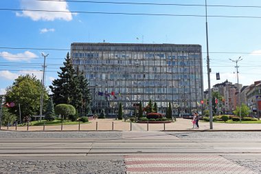 Vinnytsia, Ukraine - August 07, 2022: View of Vinnytsia city council and Soborna street