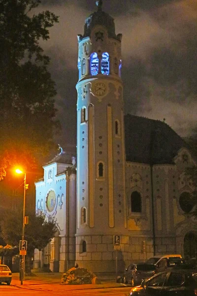 Igreja Santa Isabel Noite Igreja Azul Bratislava Eslováquia — Fotografia de Stock