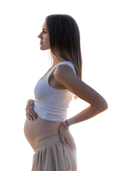 Graceful Pregnant Woman Silhouette White Background — Stock Photo, Image