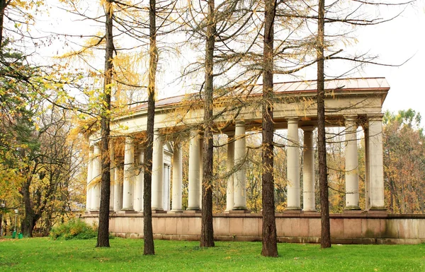 Colonnato della tenuta vecchia tra gli alberi autunnali — Foto Stock