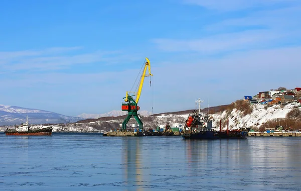 Petropavlovsk Kamchatsky Russia February Port Ships Different Purposes Pier Cargo — Stock Photo, Image