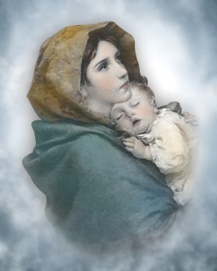 Madonna en kind geboorte aquarel