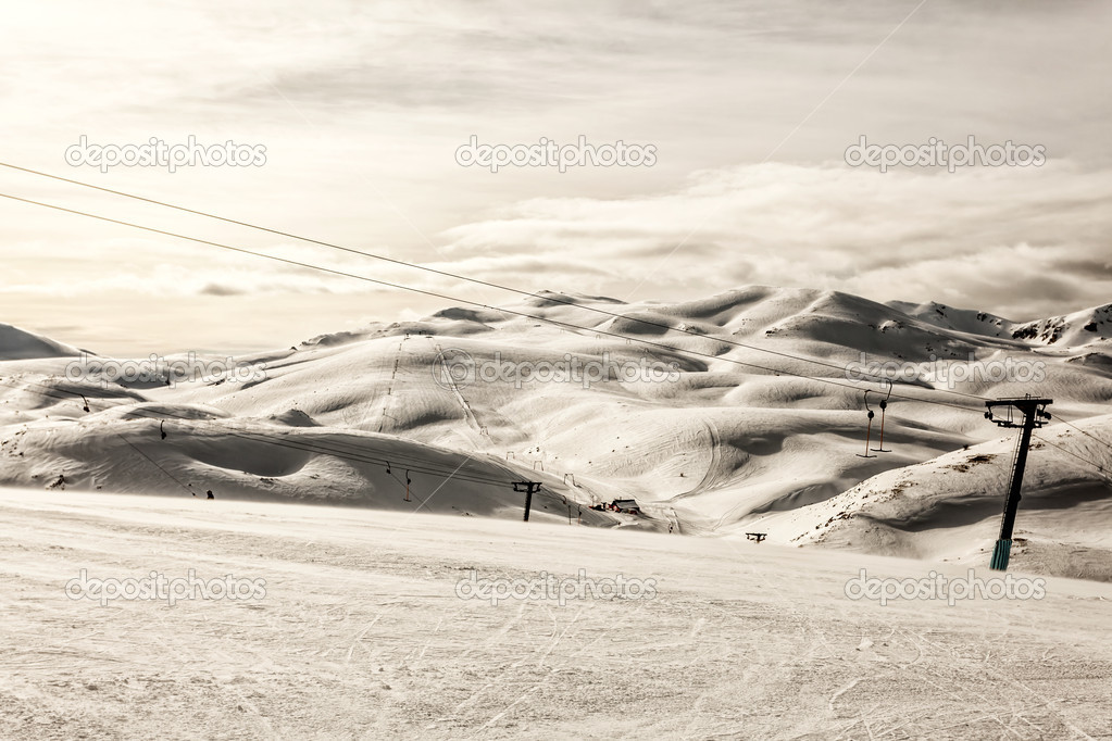 ski center with windy weather