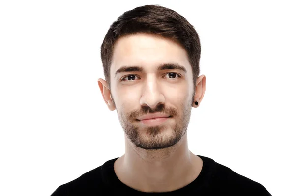 Retrato Aislado Joven Guapo Con Barba Bigote —  Fotos de Stock