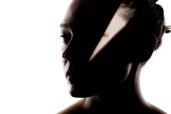 Модный Студийный Портрет Милой Девушки Силуэт Красивой Молодой Женщины Твёрдыми — стоковое фото