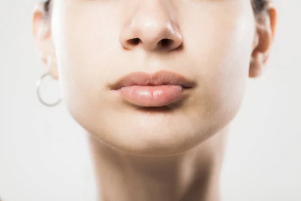 Mooi Jong Meisje Studio Portret Abstracte Lippen Neus — Stockfoto