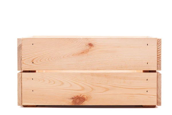 Mała Drewniana Skrzynia Izolowana Białym Tle Widok Boku — Zdjęcie stockowe