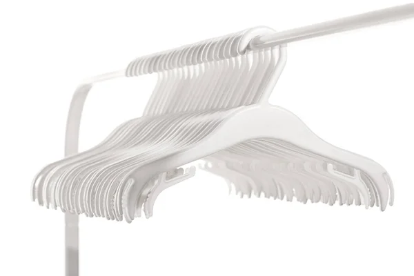 Cabides Plástico Branco Para Roupas Penduradas Haste Rack Roupas Isolado — Fotografia de Stock