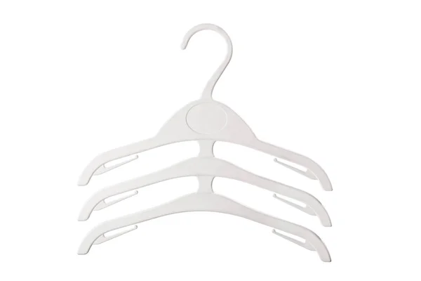 Cabide Plástico Branco Para Roupas Isoladas Fundo Branco — Fotografia de Stock