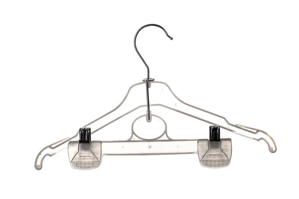 White Transparent Plastic Hanger Clothes Isolated White Background — 스톡 사진