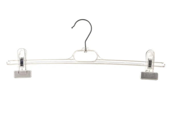 White Transparent Plastic Hanger Clothes Isolated White Background — Zdjęcie stockowe