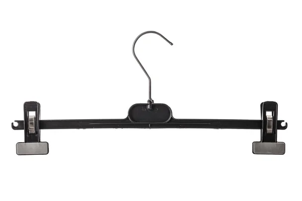 Black Plastic Hanger Clothes Isolated White Background — 图库照片