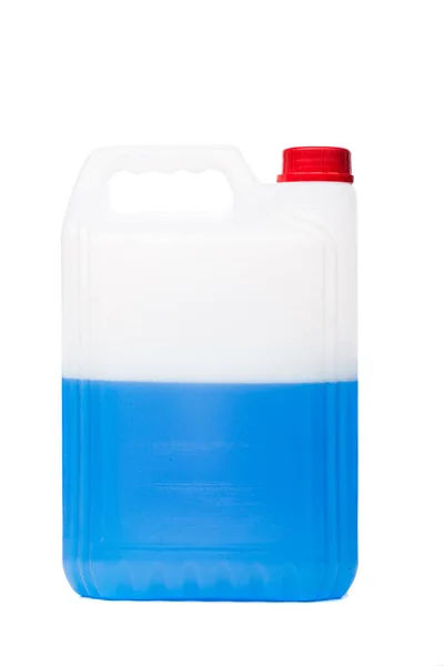 Antifreeze Coolant Plastic Liter Canister Blue Liquid Car Engine Half — Stock Photo, Image