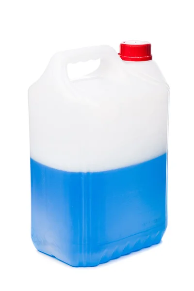 Antifreeze Coolant Plastic Liter Canister Blue Liquid Car Engine Half — Stock Photo, Image