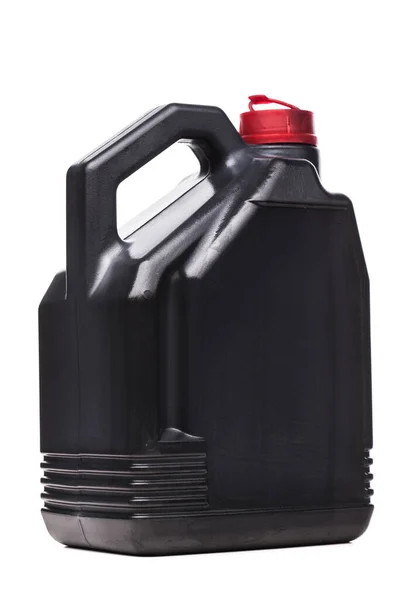 Plastic Black Canister Car Engine Motor Oil Red Cap Isolated — Stok fotoğraf