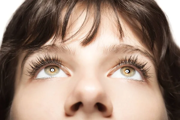 Bella Giovane Ragazza Studio Ritratto Occhi Astratti Alzando Sguardo — Foto Stock