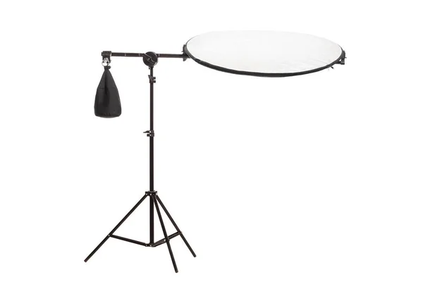 Silver Fabric Reflector Stand Counterweight Bag Photography Studio Equipment Isolated — Stock Photo, Image