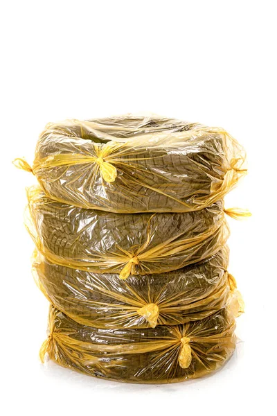Pneus Carro Sacos Amarelos Para Armazenamento Conjunto Quatro Pneus Inverno — Fotografia de Stock
