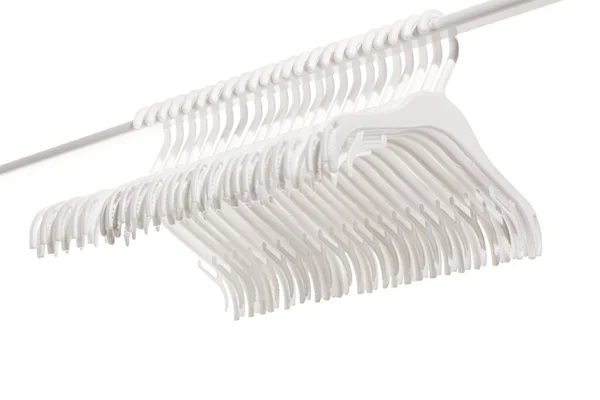 Cabides Plástico Branco Para Roupas Penduradas Haste Rack Roupas Isolado — Fotografia de Stock